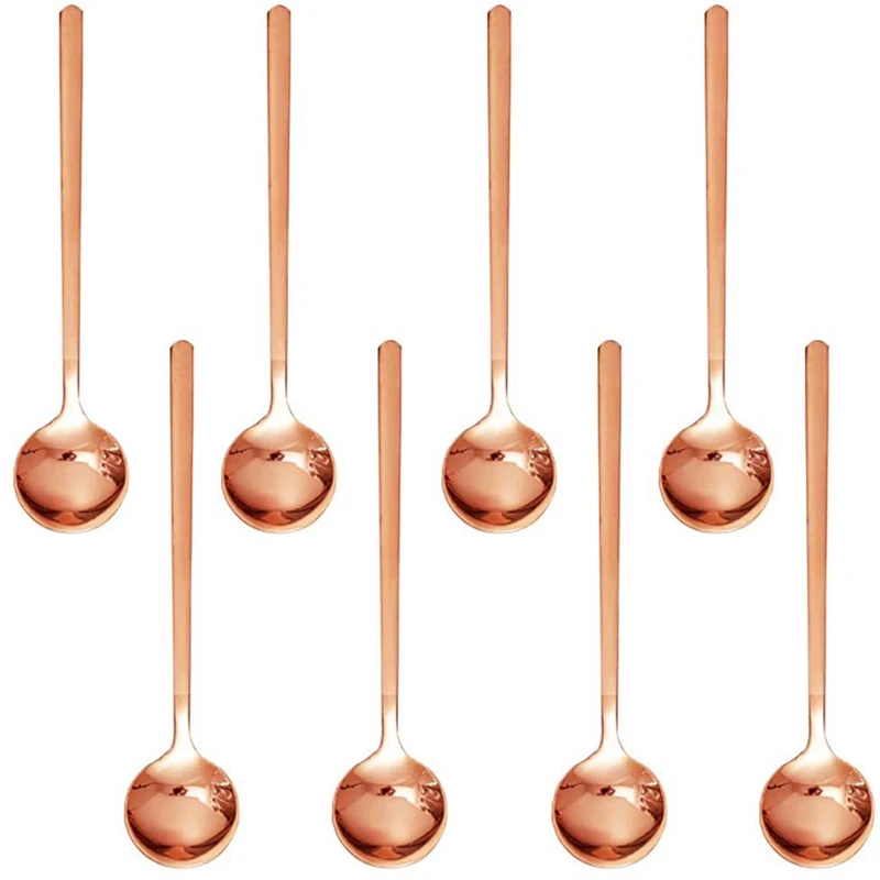 

8Pcs Rose Gold Plated Stainless Steel Espresso Spoons, Mini Teaspoons Set For Coffee Sugar Dessert Cake Ice Cream Soup