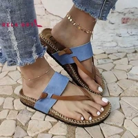 2022 summer large size womens shoes romanesque leather color flip flops flat slippers for women breathable women sewing fashion