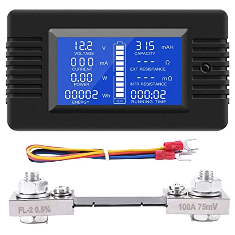 

HLZS-DC Battery Monitor Power Meter Ammeter Digital DC 0-200V Shunt 100A Multimeter, Meter Voltmeter Capacity Tester