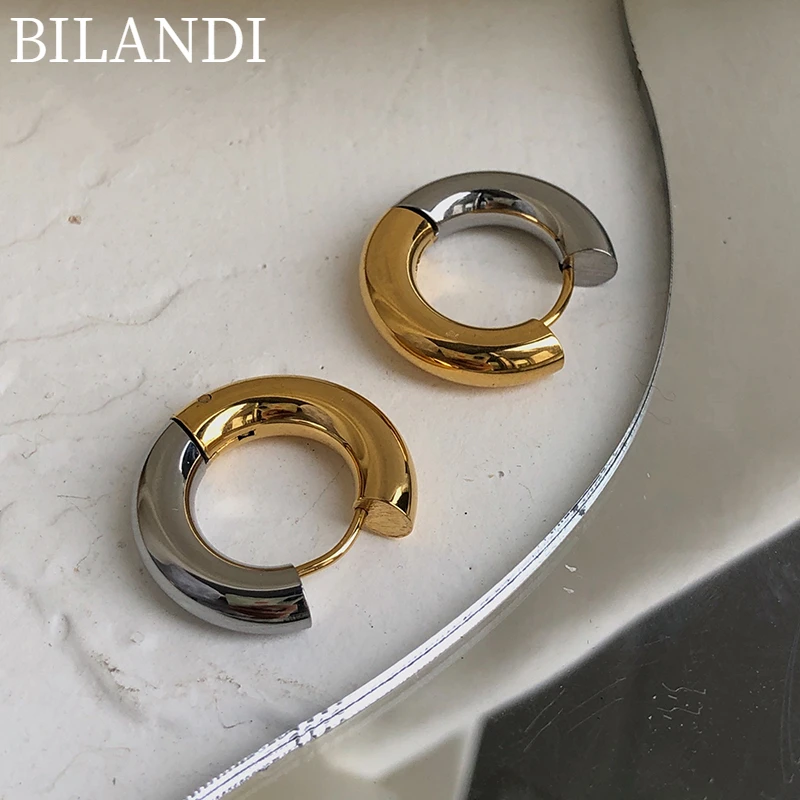 

Bilandi Modern Jewelry Titanium Steel Earrings 2022 New Trend Simply Golden Silvery Drop Earrings For Celebration Gifts