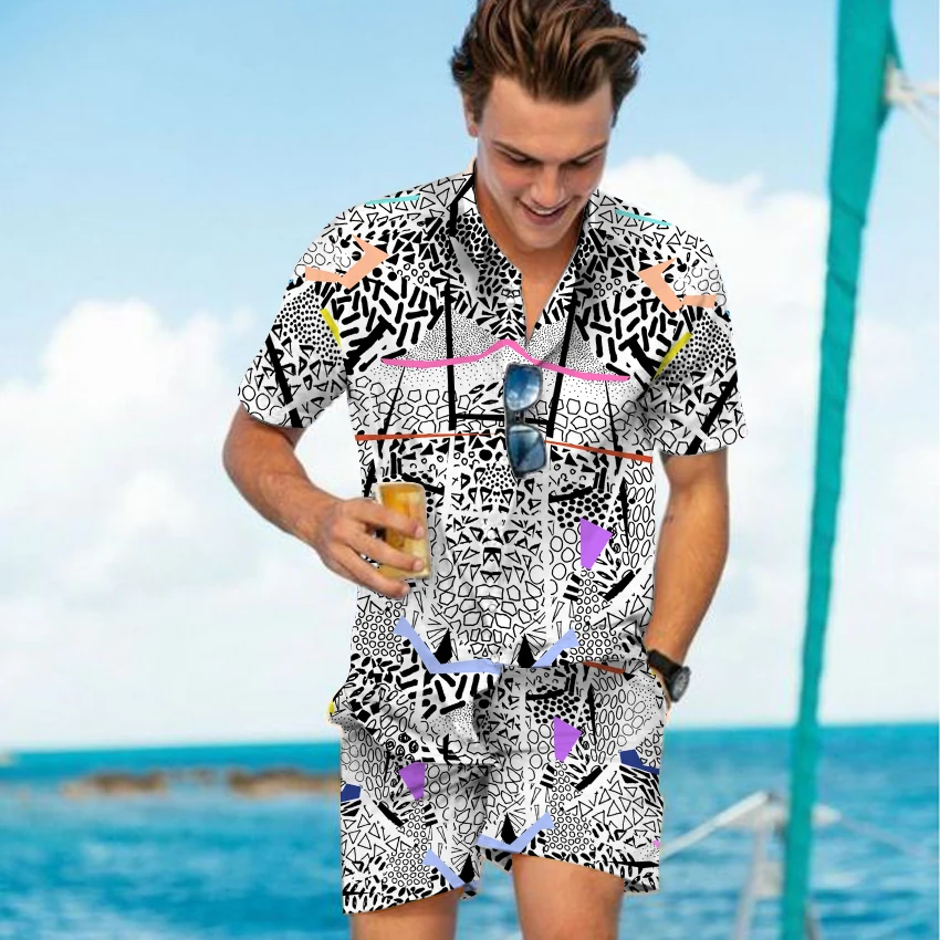 Hawaiian Suit Men's Print Suit Short Sleeve Summer Casual Floral Shirt Beach Two Piece 2022 New Fashion Men's Suit