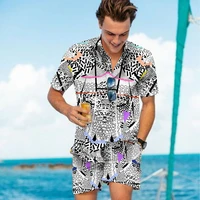 hawaiian suit mens print suit short sleeve summer casual floral shirt beach two piece 2022 new fashion mens suit