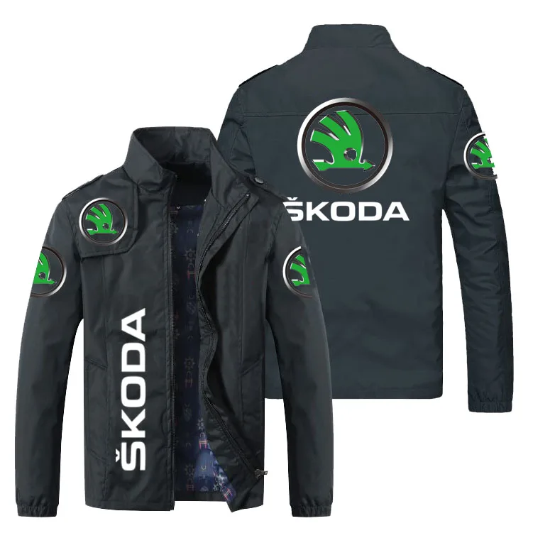

New Spring Autumn Men’S Casual Skoda Car Logo Jacket Windbreaker Zipper Slim Hip-Hop Fashion Bomber Long Sleeve Male Coats