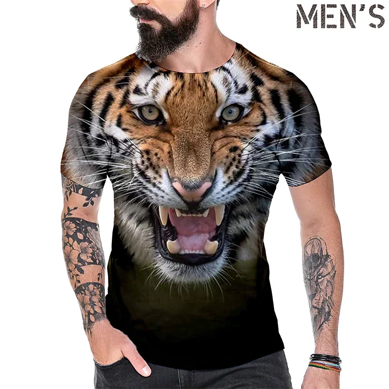 

T Shirts for Men's Tee Animal 3d Print T-shirt Summer Short Sleeved Harajuku Anime Loose Pullover Casual O-neck Oversized Shirts