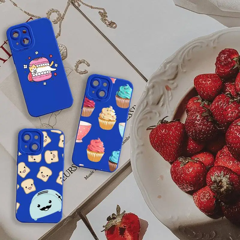 

food donut Cartoon cute Phone Case For iPhone 13 12 11 Pro MAX Mini X XS XR 7 8 Plus Liquid Silicone Klein Blue