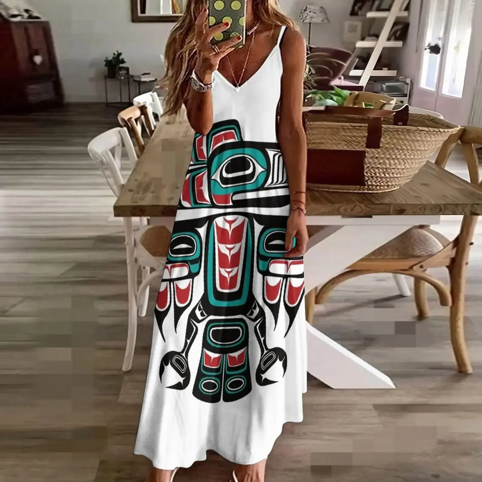 Платье Haida Tlingit с вороном без рукавов летнее женское платье 2024