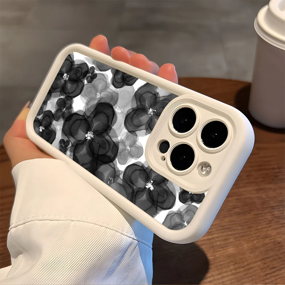 Силиконовый чехол с черным цветком для OPPO A80 A60 A79 A59 A18 A38 A58 A78 A98 A95 A57S A56S A3 Pro A3X A17X A16