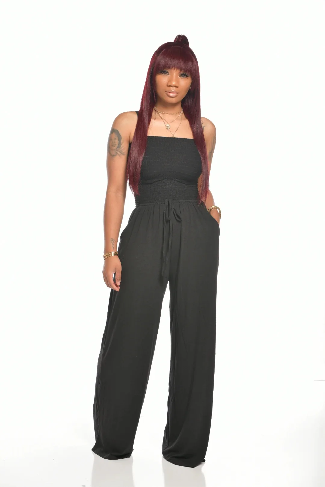 Women'S Casual Flat-Shoulder Wrap Chest Wide-Leg Cami Jumpsuit & One Piece Sexy Wide Leg Solid Elegant Office Rompers TS1035