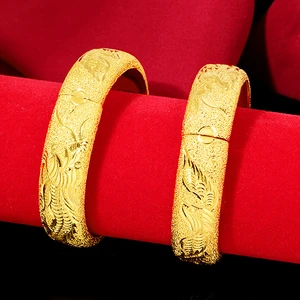 24K Gold Plated Double 15m Happy Dragon Phoenix Bracelet for Women Bride Classic Wedding Engagement High Jewelry Gift
