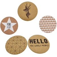 english geometric pattern cork mat pad wood round insulation placemat coffee cup coaster for home kitchen dining bar table decor