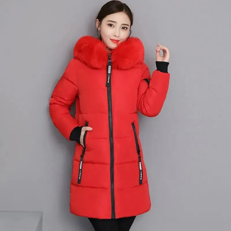 2023 Winter Jacket Hooded Fur Collar Women Parkas Outwear High Quality Parkas Female Slim Paddinh Parka Women Mid-Long Coats