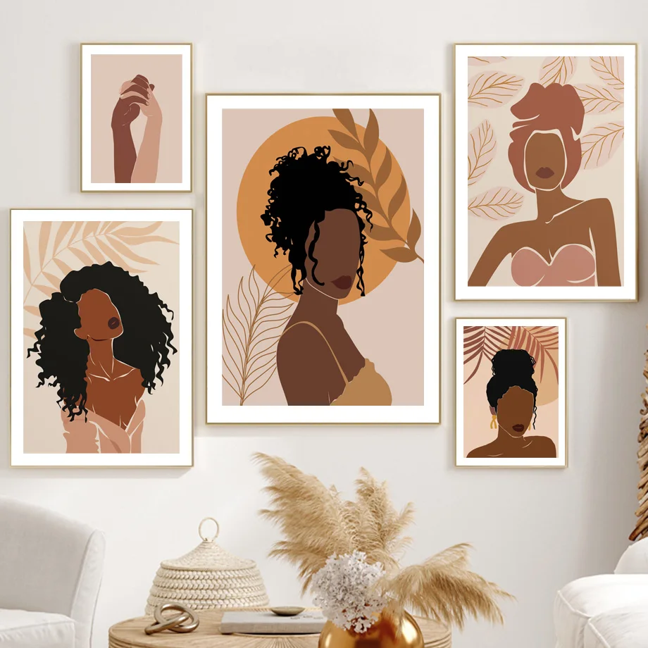 

Скандинавская абстрактная иллюстрация, настенный художественный плакат с черной Африканской девушкой, Картина на холсте, декор для гостиной, праздничный подарок