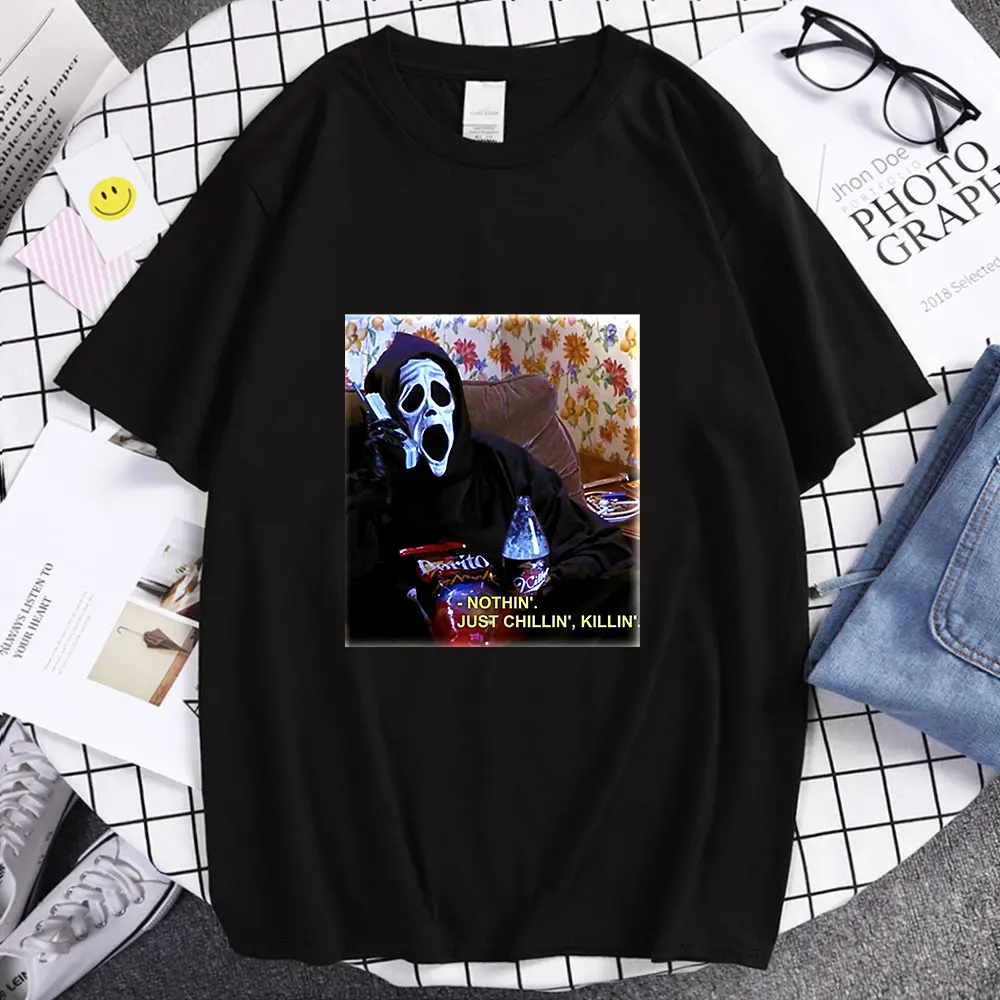 

Nothin Just Chillin Killin, ужасный триллер, крик из фильма, летняя дизайнерская нишевая Повседневная Свободная футболка унисекс с коротким рукавом в с...