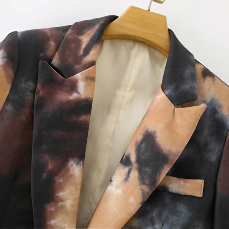 Женская одежда в европейском стиле яркий пиджак с принтом на одной пуговице