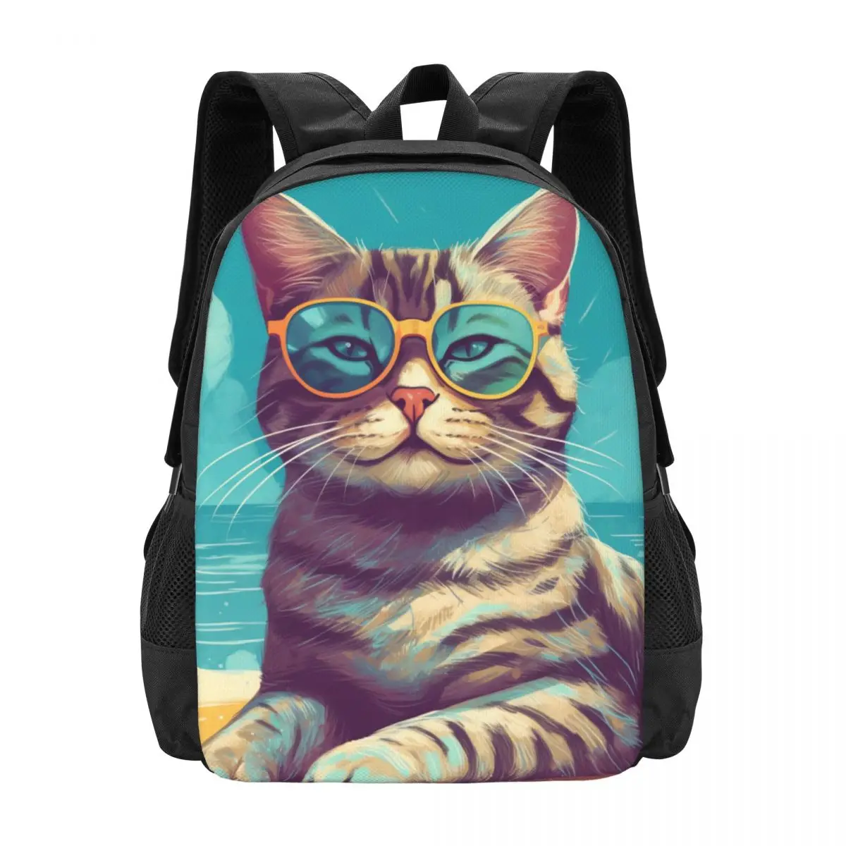 

Рюкзак с изображением кота, солнечных очков, солнечных очков, дорожные рюкзаки, молодежный дизайн, большие школьные сумки, крутой рюкзак