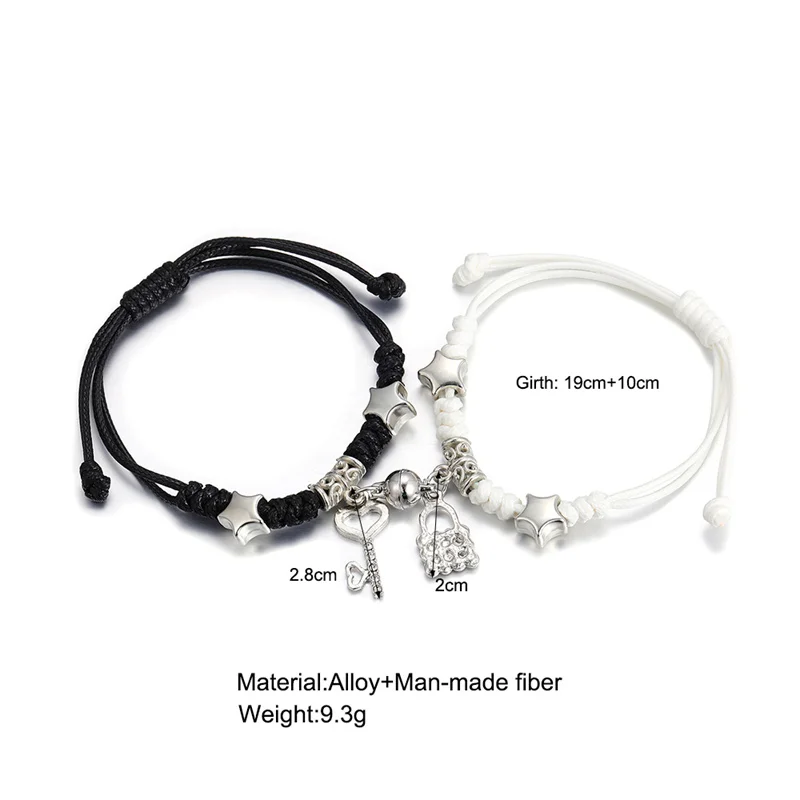 2Pcs/Set Couple Magnet Heart Charm Bracelet For Women Love Key Lock Clover Rope Bracelets Male Female Paired Friendship Jewelry images - 6
