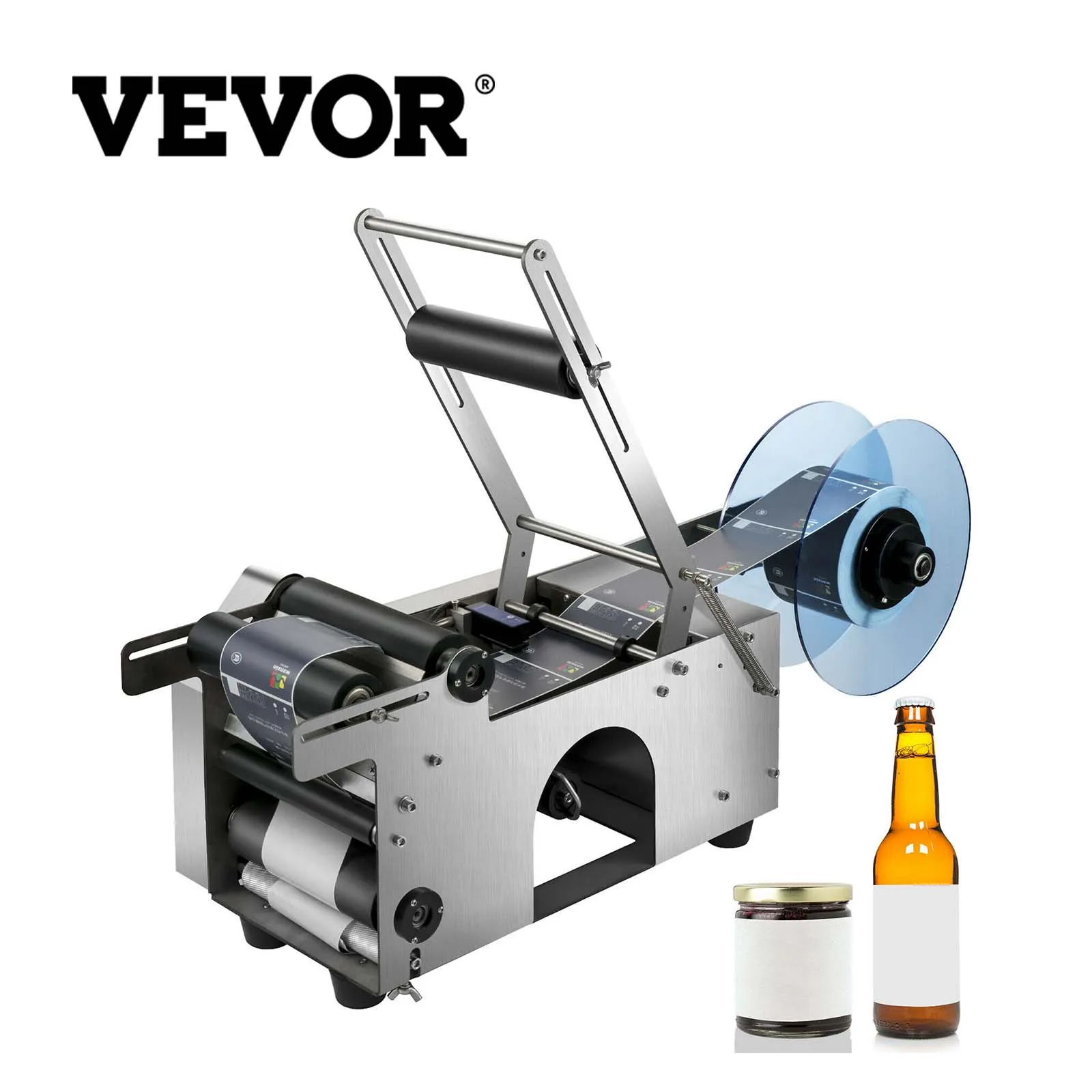 

VEVOR MT-50 Semi-Automatic Round Bottle Labeling Machine, Adjustable Bottle Labeler 50pcs/min Label Applicator