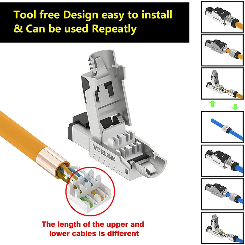 RJ45 CAT6 CAT6A Cat7 CAT8 CAT 8 Connectors Tool-Free Zinc Alloy Shielded 10G Ethernet Termination Plugs for 23AWG SFTP Cables images - 6