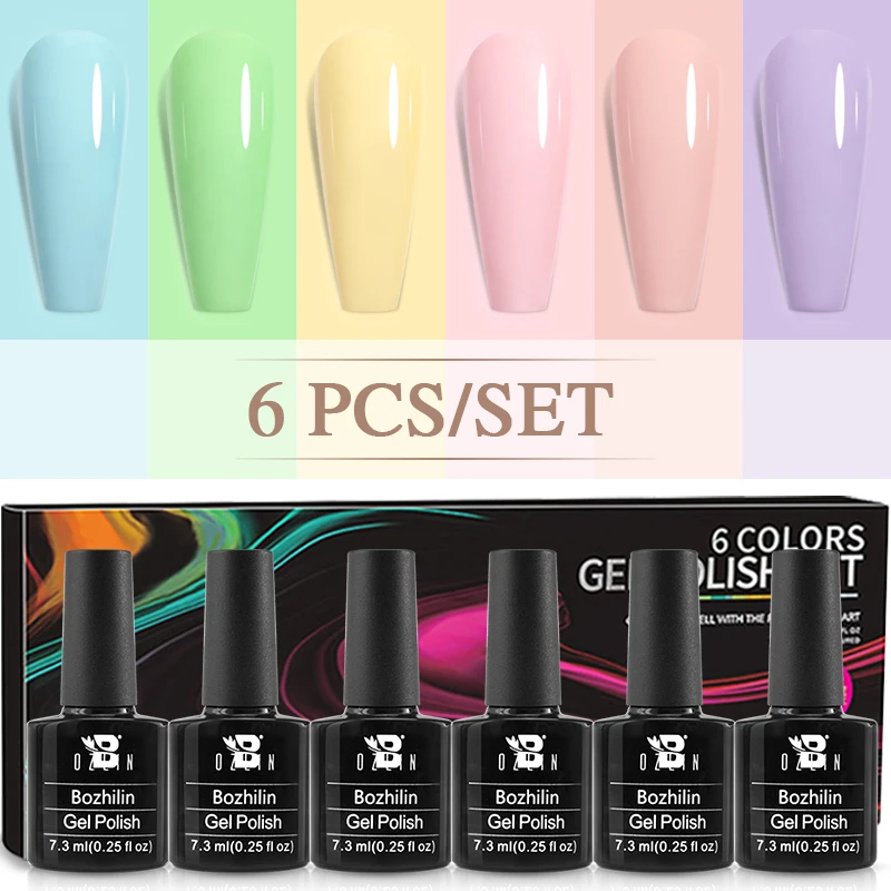 

BOZLIN 7.3ML Pastel Gel Nail Polish Kit Soak Off UV LED Semi Permanent Macaron Serise Nail Art Gel Tools Manicure 6 Colors/Set