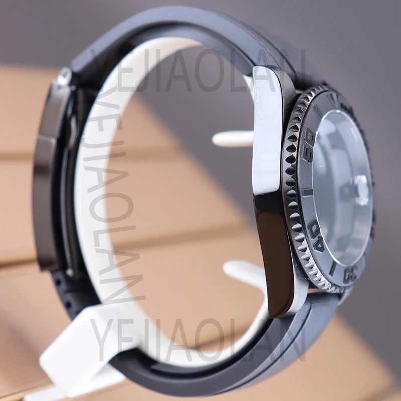 40mm Black Men's Watch Cases Rubber Strap For YACHT-MASTER Seiko nh34 nh35 nh36 nh38 Miyota 8215 eta 2824 Movement 28.5mm Dial