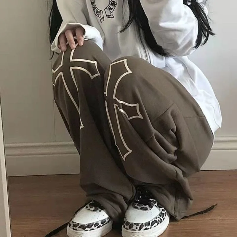 

Mall Goth Cross Baggy Wide Leg Pants Women Harajuku Punk Fairy Grunge Trousers Dark Aesthetic Emo Alt Korean Fashion Clothes