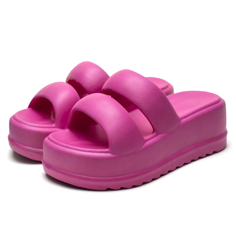 Summer New EVA Thick Sole Women's Slippers Elevated Soft Sole Anti slip Slippers Solid Color Casual Versatile High Heel Slippers