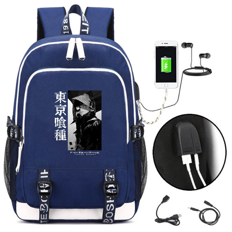 

Холщовый Рюкзак Унисекс с USB-зарядкой, школьный ранец Токийский Гуль для подростков, повседневный мужской и женский рюкзак на молнии для ноутбука