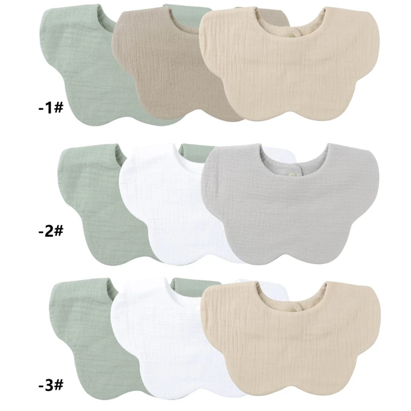 

3pcs/set Cotton Baby Bibs 2-layer Solid Color Absorbent Saliva Towel for Newborn