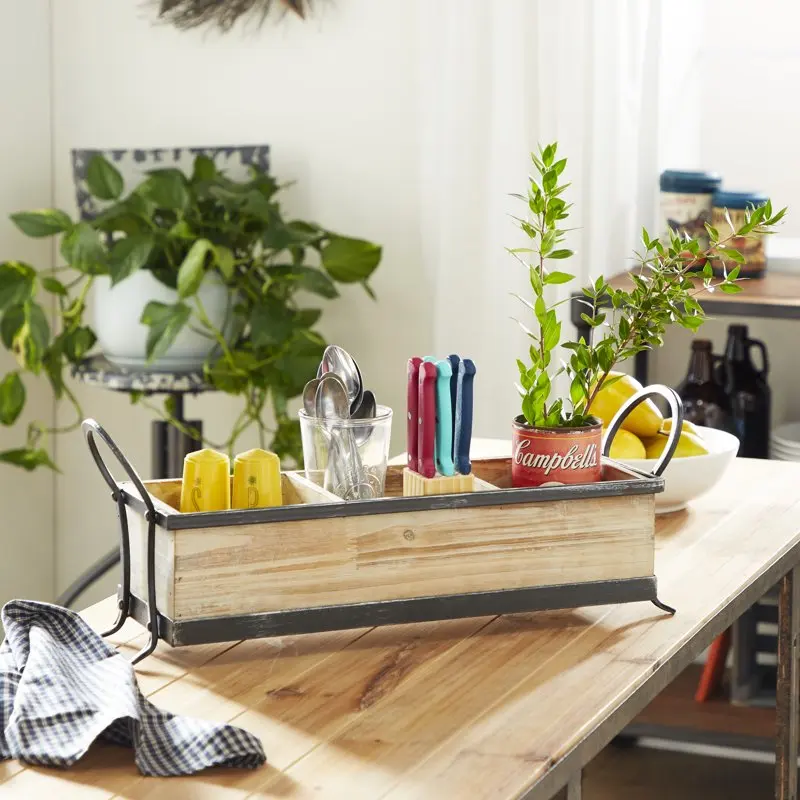 

22" x 7" Brown Wood Tray with Dividers, 1-Piece