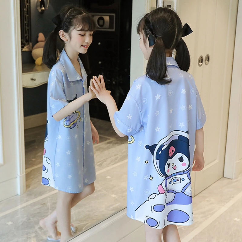 

Kawaii аниме Sanrio Cinnamoroll Kuromi летняя новая ночная рубашка для девочек мультяшное милое платье рубашка милое платье повседневное домашнее платье