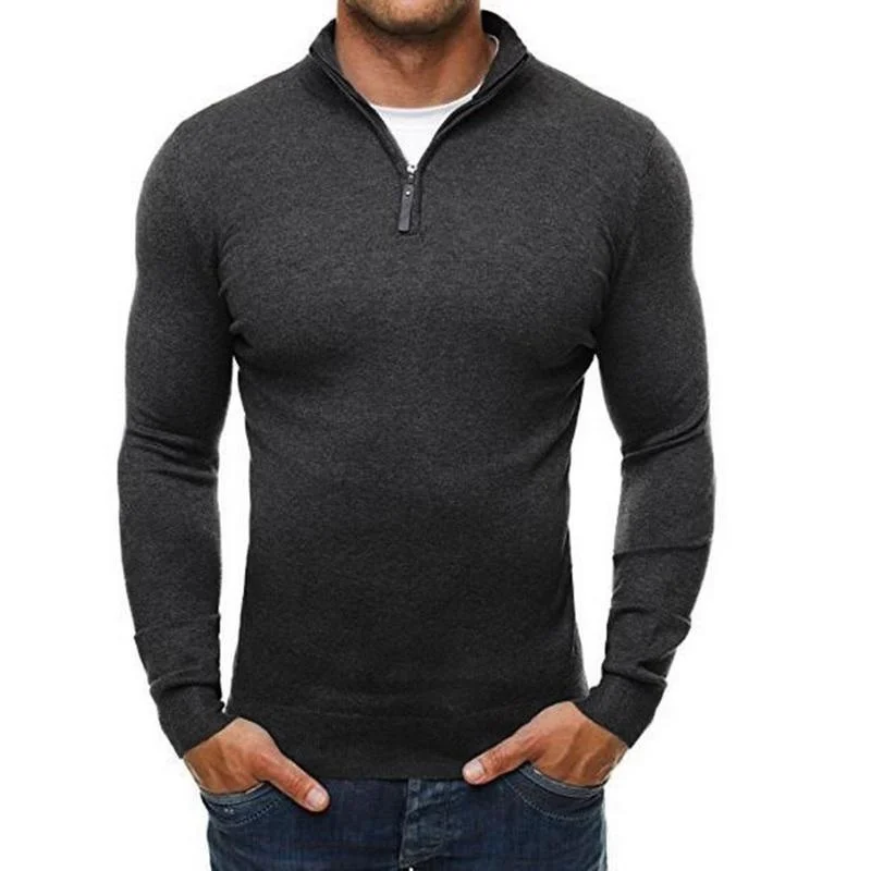 

Men's Autumn Pullover Sweater Casual Solid Stand Collar Sweater Dress Slim Half Zip Sweater Thin Men's Knit Winter Warm Sweater