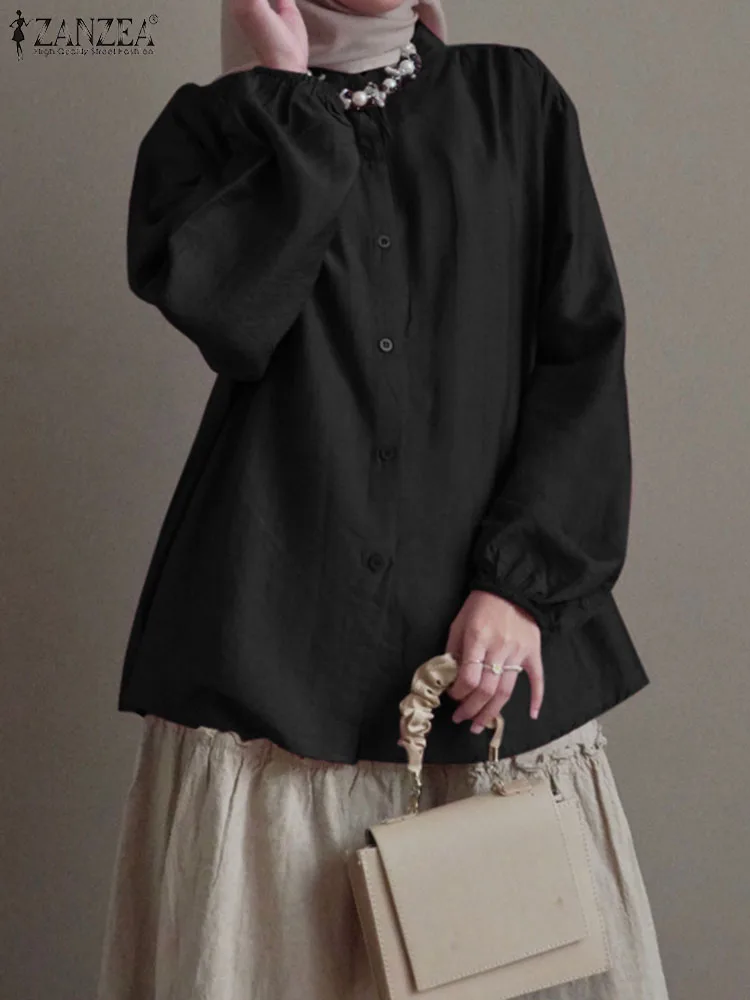 

ZANZEA Fashion Autumn Blouse Elegant Women Long Sleeve Solid Work Shirt 2023 Vintage Loose Muslim Blusas Dubai Turkey Abaya Tops
