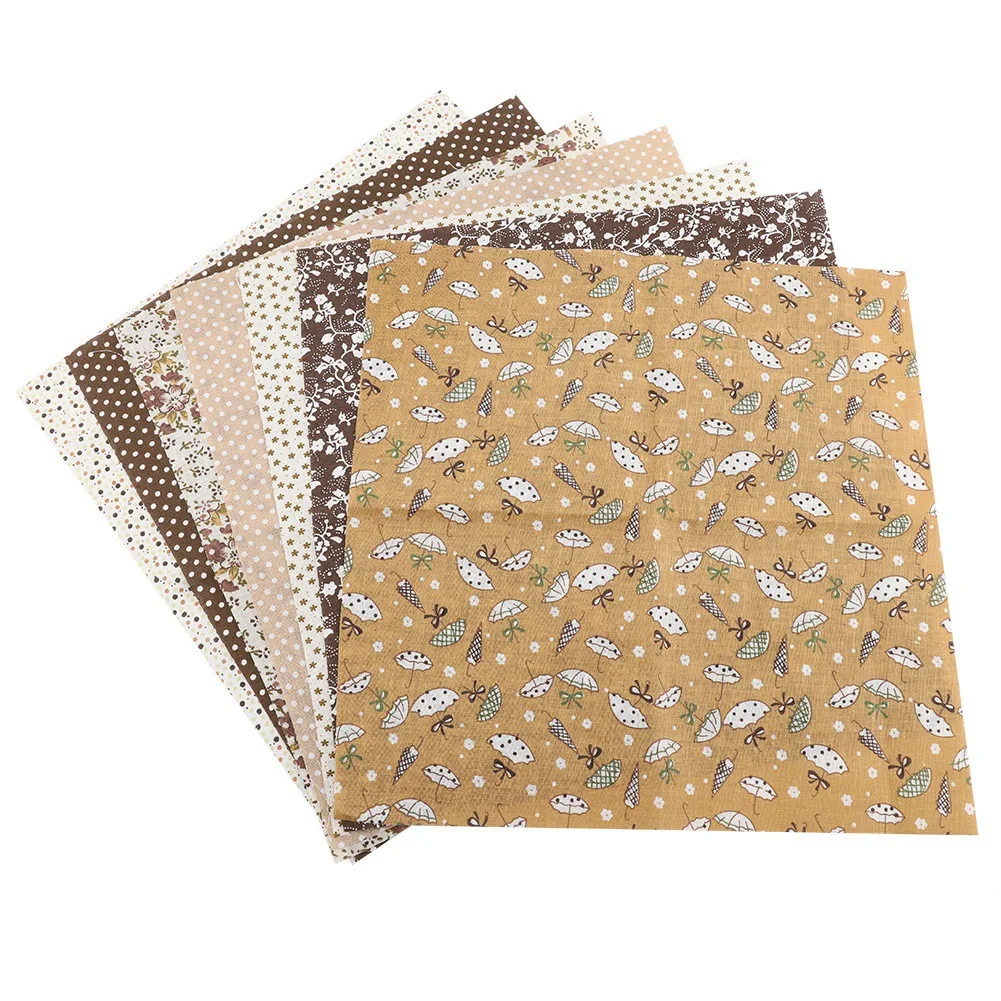 

7pcs 25*25cm Cotton Fabric DIY Assorted Squares Pre Cut Bedding Kit Quarters Bundle Coffee Seri