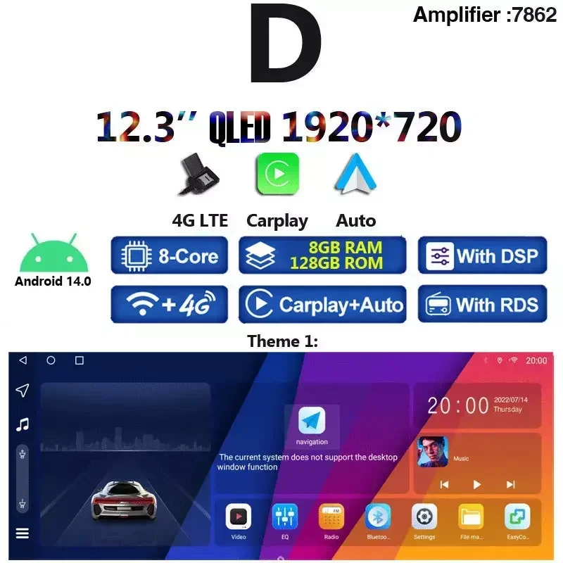 

360 CAM Carplay 12,3 "Android 14.0 8 ГБ + 256 ГБ Автомобильный DVD-плеер GPS WIFI BT 5.0 Радио для Toyota Land Cruiser Prado 150 2018-2024