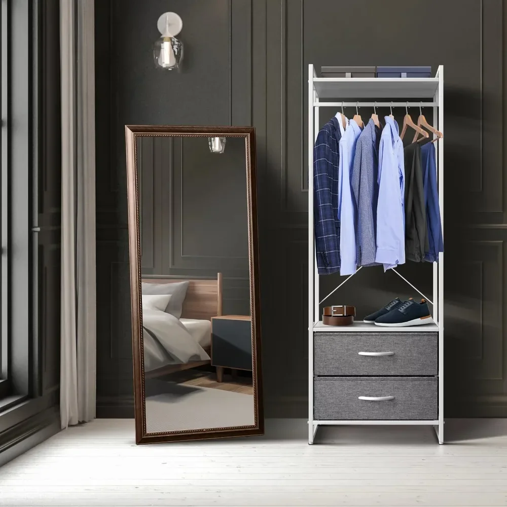 

Clothing Rack with Drawers Steel Frame, Fabric Drawers Tall Closet Storage Organizer Stand Alone Garment Rack for Hanging Shirts