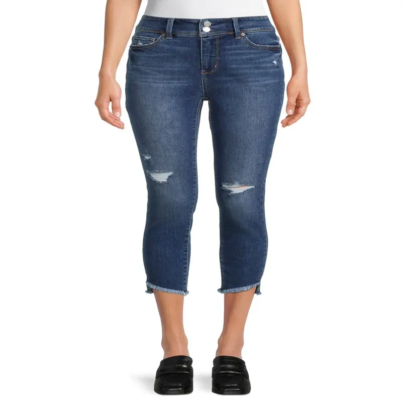 

HMCN Women`s 2-Button Stretch Denim Capri Pants