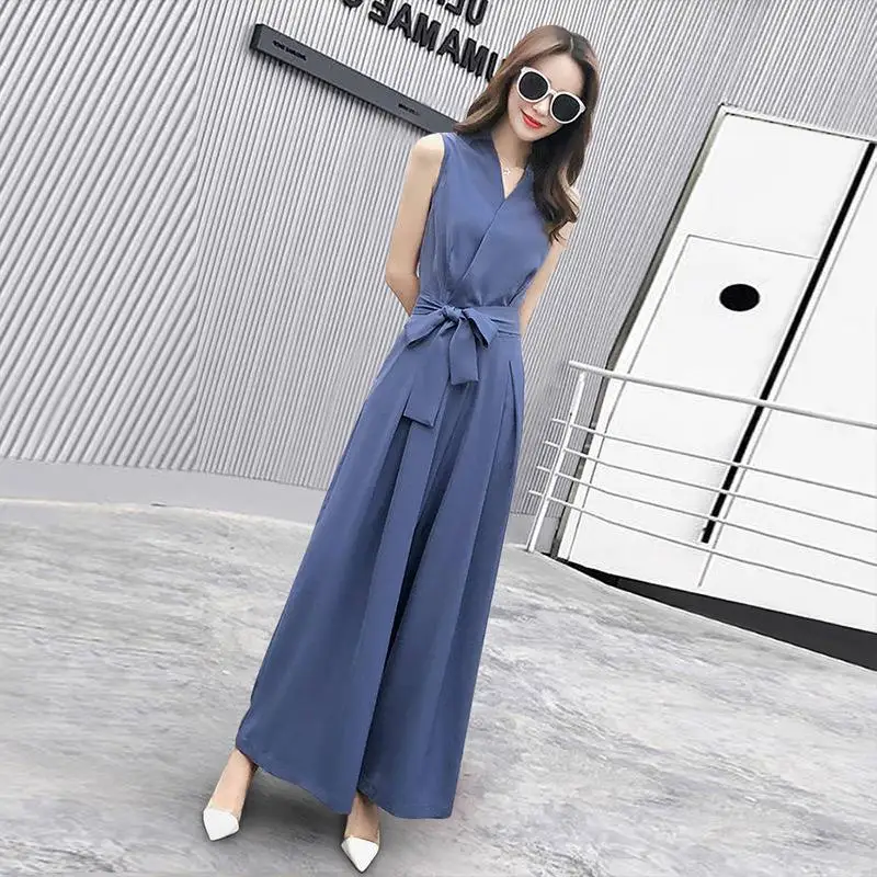Summer Jumpsuits 2023 Sleeveless Solid Color Wide Leg Pants High Corteiz End Fashion Jump Suit  Evening Overalls For Women