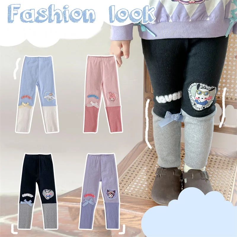 

Новинка Kawaii Sanrio Детские трикотажные брюки Kuromi Cinnamoroll Mymelody мультфильм аниме леггинсы мягкие теплые осенние/зимние брюки подарок для девочек