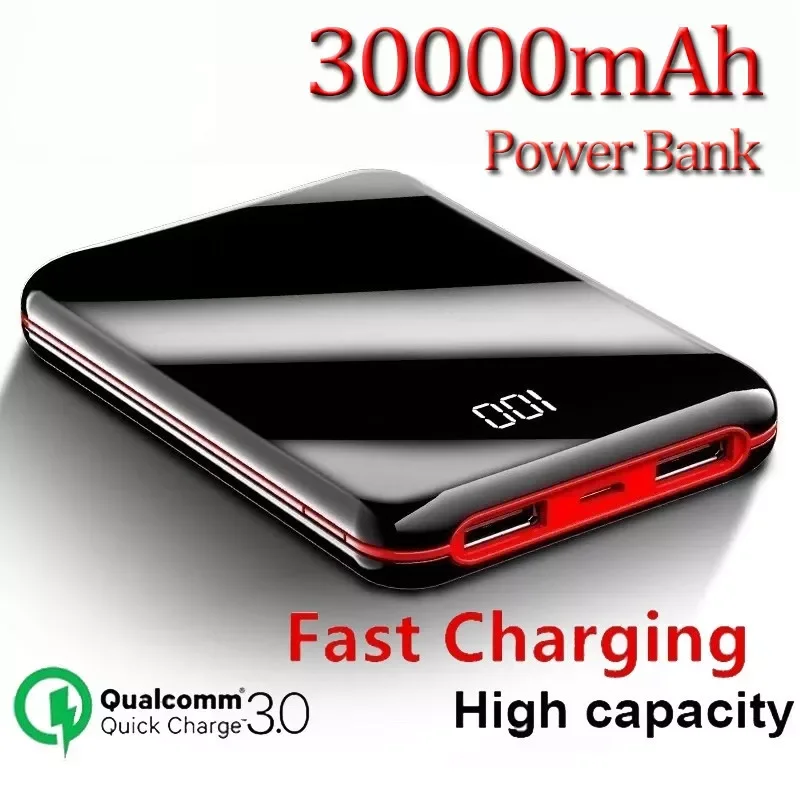 

Portable Power Bank 30000mAh External Battery Pack Fast Charger Powerbank Full Mirror Screen For iPhone