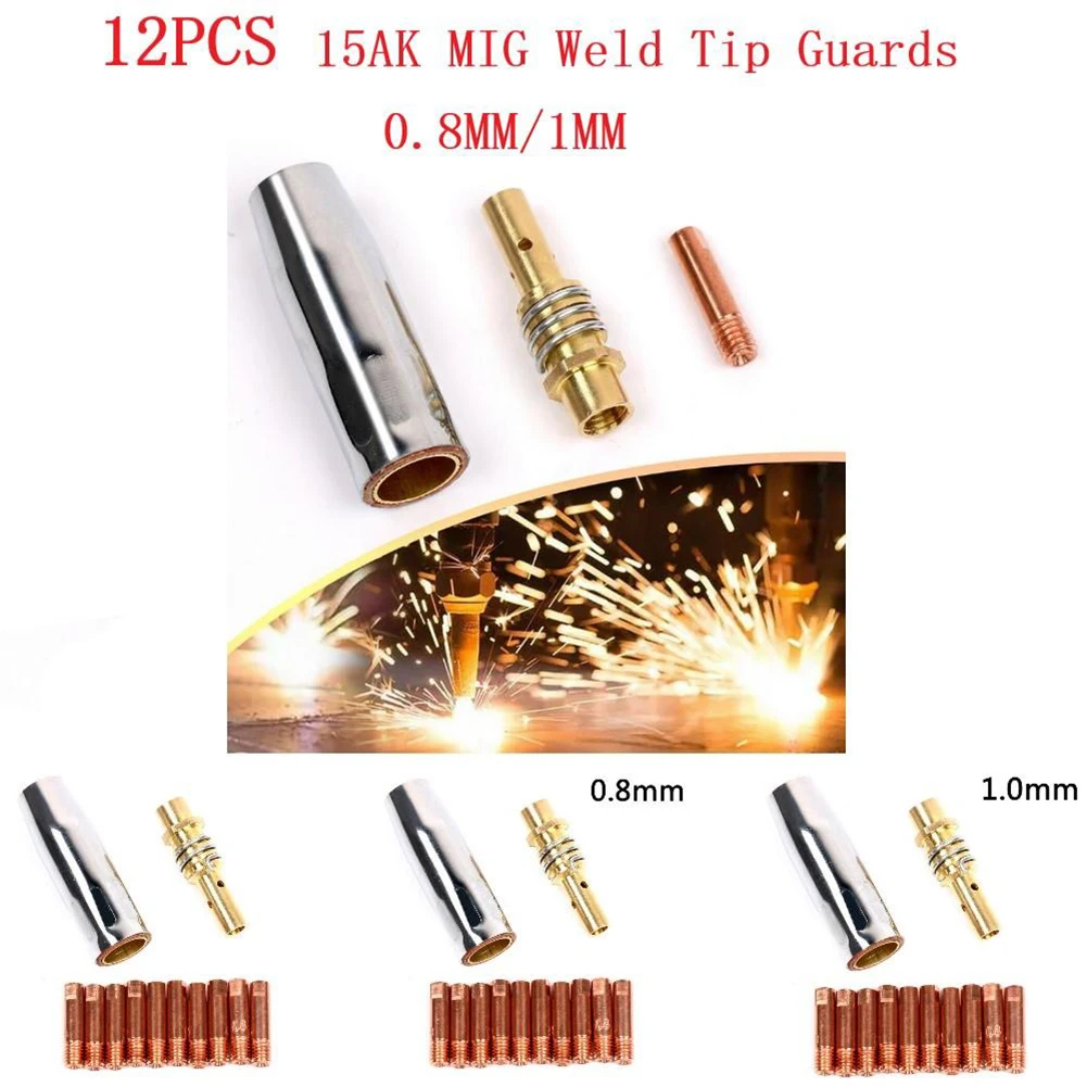 

MB15 MIG Welding Nozzle Kit Shroud Contact Tips 0.8/1 Mm M6 Tip Holder Set For 14AK And 15AK Torches Welding Accessories Set