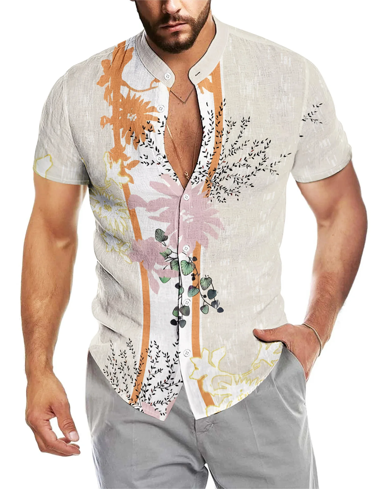 Уличная одежда в стиле Харадзюку 2024 Летняя Повседневная рубашка мужская с