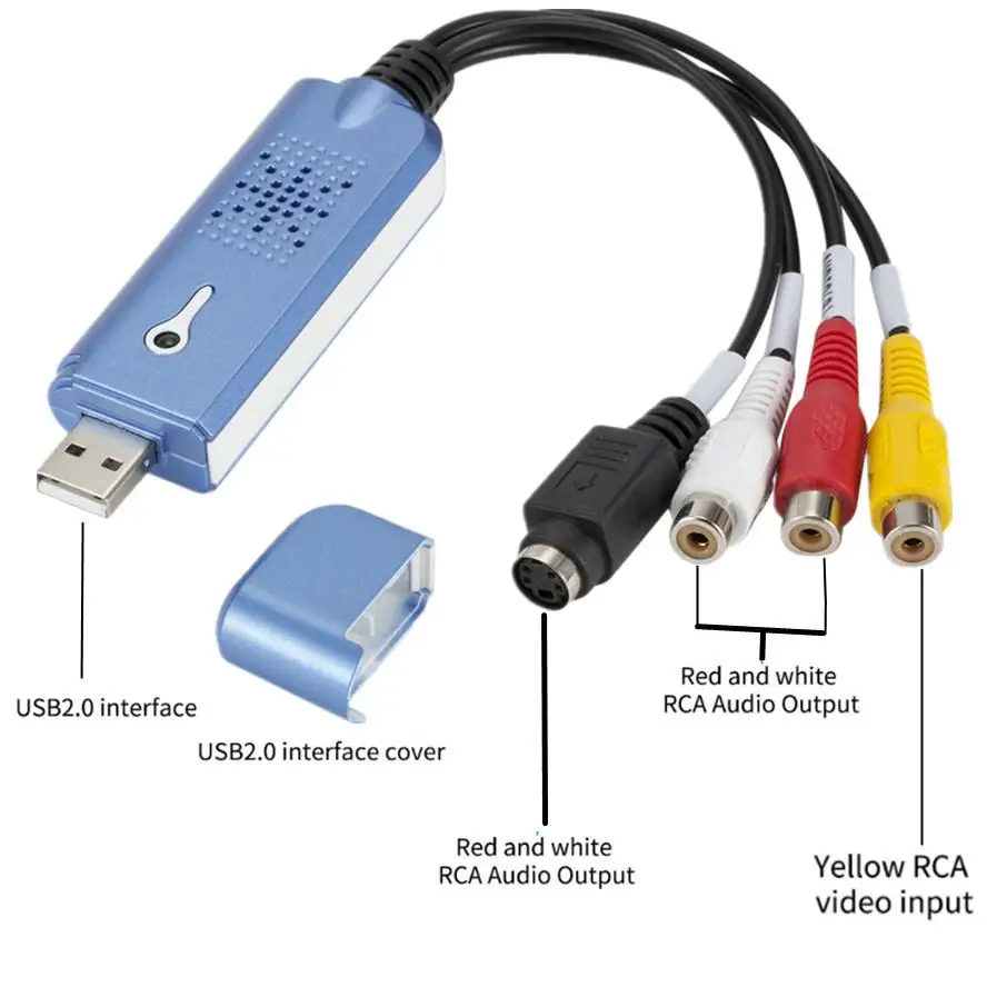 Plug And Play For Easycap USB 2.0 Easy Cap Audio Video Capture Adapter VHS DVD DVR TV Card Converter Grabber |