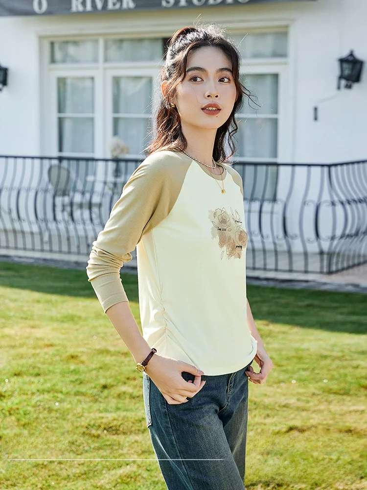 Ailusiting футболка с длинными рукавами женская контрастного цвета реглан осенняя