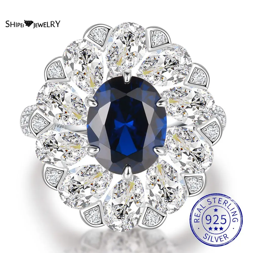 

Shipei Vintage 925 Sterling Silver Sapphire Created Moissanite Diamonds Gemstone Wedding Engagement Ring Fine Jewelry Wholesale