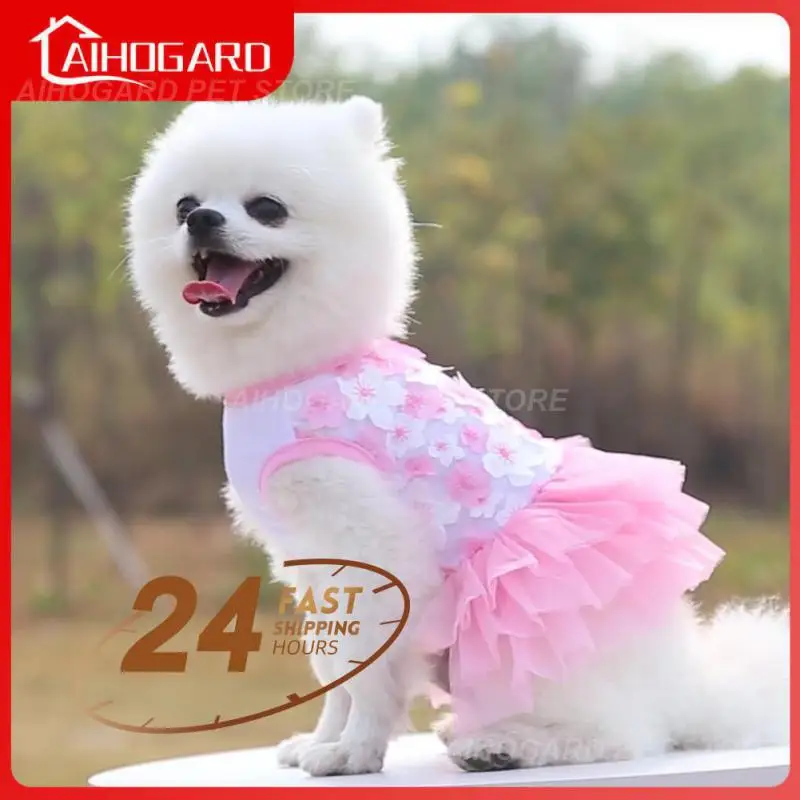 Summer Sweet Princess Dog Dress Stripe Puppy Skirt Cat Clothes Peach Flower Pet Chihuahua York Wedding Dresses YZL