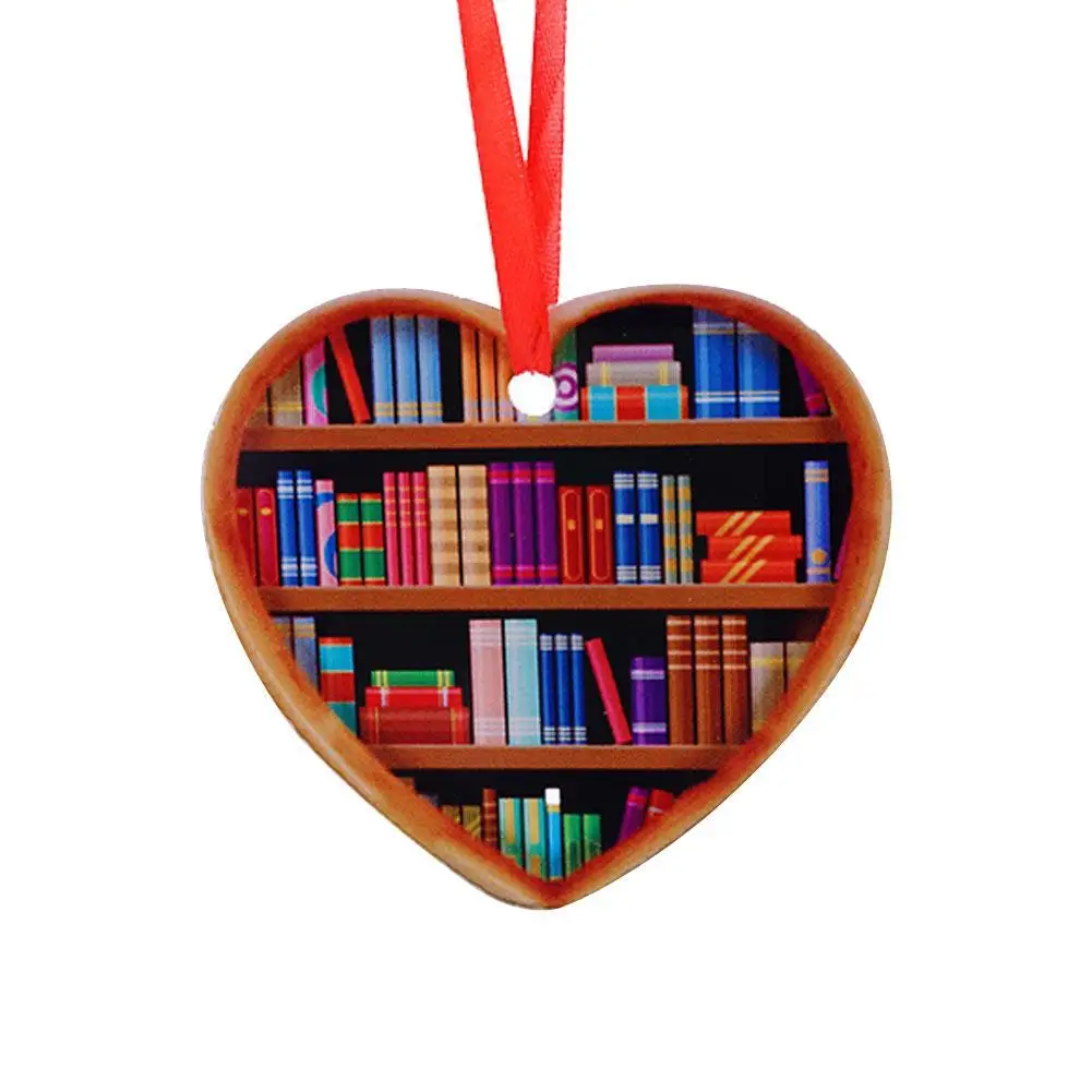 

New Car Pendant Acrylic Material Book Lovers Heart-Shaped Decor Christmas Tree Bookshelf Gifts Pendant Ornament R4W8