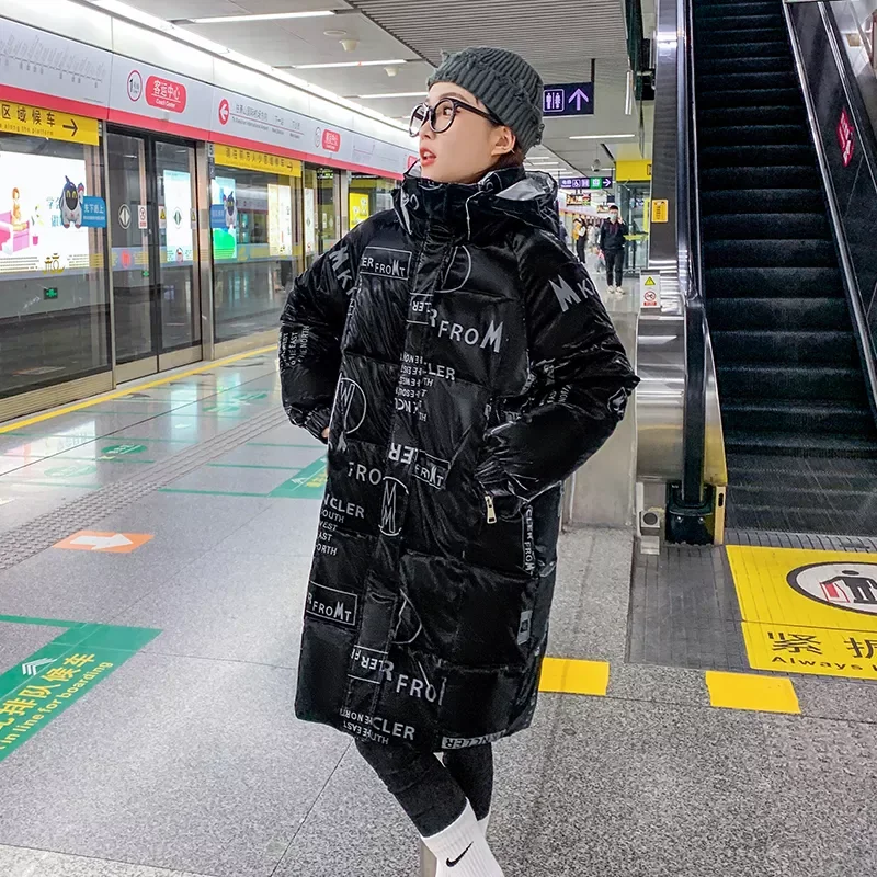 New2022 Womens Thick Long Parkas Letter Print Loose Casual Winter Jacket Korean Style Puffer Coat Streetwear for Female Fashion