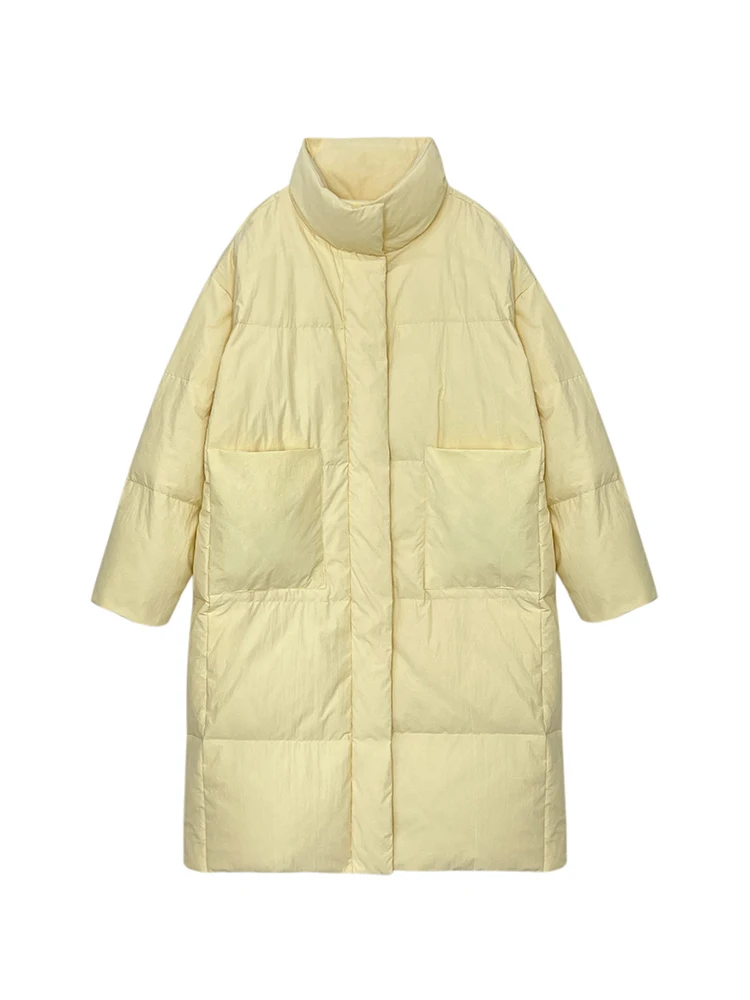 

Winter Korean Style Long Cotton-padded Coat Women's Casual Stand-up Collar Solid Color Oversized Parka Chic Jacket