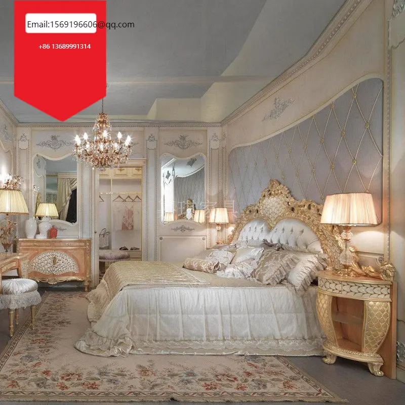 

Пользовательская Европейская цельная деревянная оболочка мозаичный дизайн Резьба Французский дворец Роскошная Свадебная кровать принцессы