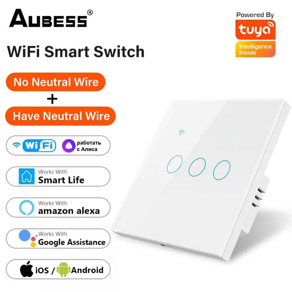 

Tuya WiFi Smart EU Touch Switch Wall Button Remote Control Timing Share Smart Life Smart Switch Alexa Google Home No Neutral